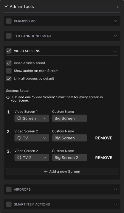 Link screens to Admin
